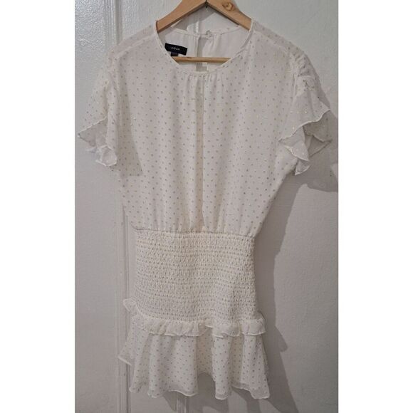 Aqua Womens Small White Gold Coquette Ballet Mini Dress Smocked - Picture 3 of 8